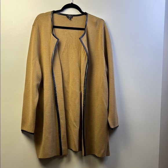 Talbots Tan Open Front Cardigan with Black Trim - Picture 1 of 5